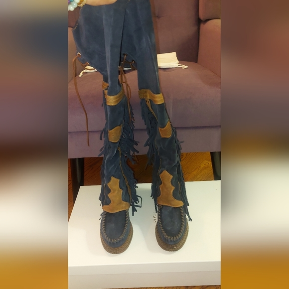 SOLD El Vaquero Coleen Drifter Tall Moccasin Boots Navy Brand New in Box - Picture 7 of 16